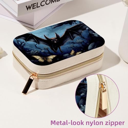 Joyero portátil de viaje con diseño de murciélago y compartimentos para anillos y collares 7