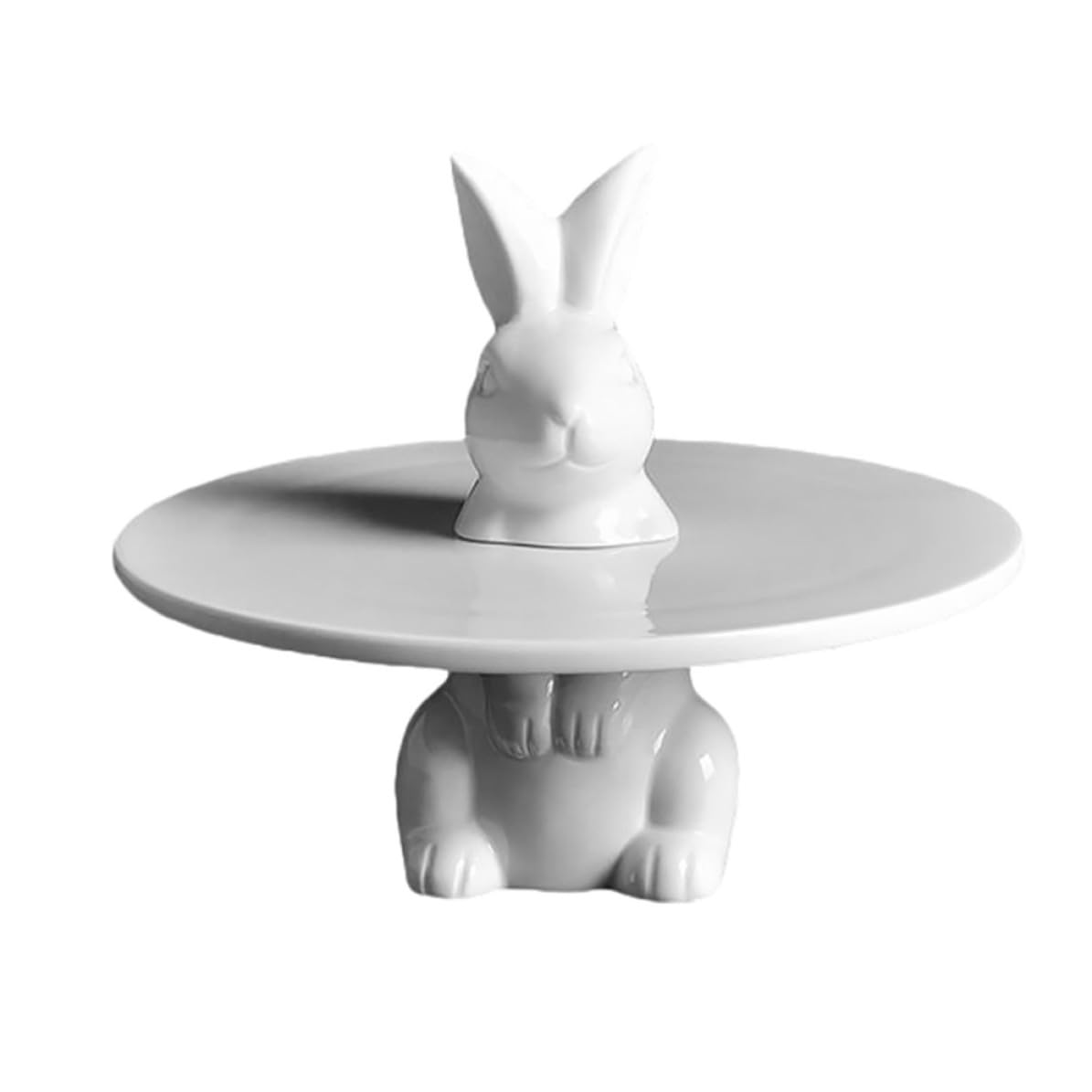 Plato para Servir Postres de Cerámica Blanco Diseño de Conejo, Base Estable Adecuado para Navidad y Fiestas Clásicas