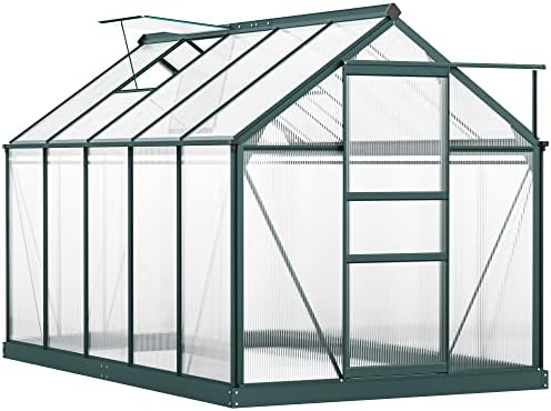 Outsunny Clear Polycarbonate Greenhouse Large Walk-In Green House Garden Plants Grow Galvanized Base Aluminium Frame w/ Slide Door (6 x 10ft)
