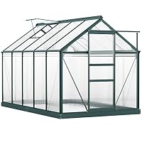 Outsunny 6 x 10ft Polycarbonate Greenhouse Walk in Slide Door Dark Green