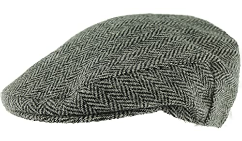 Casquette plate protégeant du froid en Harris Tweed Boardman gris à carreaux