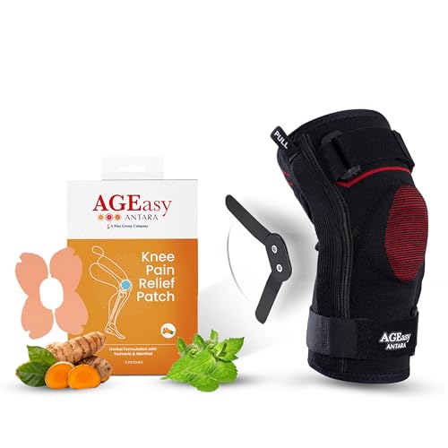 Image of AGEasy (Max Group Comfort Hinged Knee Brace (L) With Pain Relief Patches (Pack Of 5) |Powerful & Fast-Acting Formula With Goodness Of Turmeric Cotton (Large, Pack Of 5)