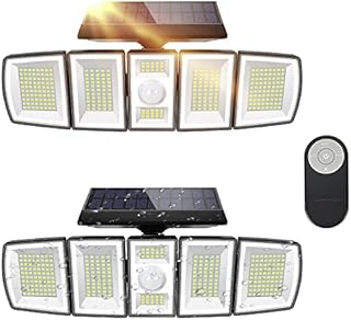 Solar Security Senso Lights Qutdoor Motion Sensor - 5 Heads 300 LEDs 3 Levels Brightness 3 Lighting Modes 360° Wide Angle Illumination IP65 Waterproof Solar Wall Lights Outdoor Garden