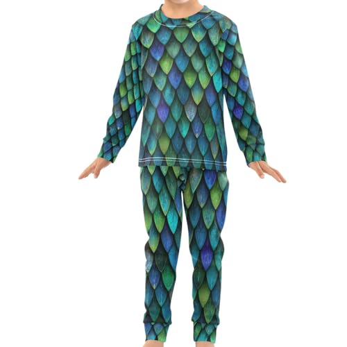 Pigsaly Pajama Set 2 Piece Magic Animal Blue Dragon Fish Scale Pajama Sets Long Sleeve Pjs Sleepwear 24M3