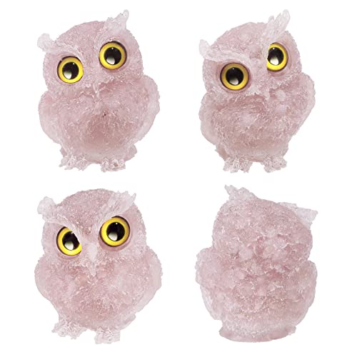 mookaitedecor 3 Inch Rose Quartz Crystal Owl Figurine Ornament for Home Office Decor Housewarming Gift Large Pink Owl Gift for Women Men Resin Stone Animal Sculpture Statue Good Luck Ornament - Image 3