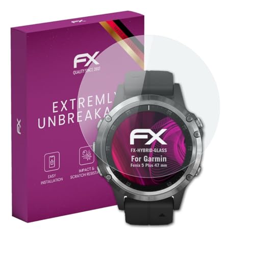 atFoliX Plastglasskyddsfilm är kompatibel med Garmin Fenix 5 Plus 47 mm Glasskydd, 9H hybridglas FX Skyddsglas av plast