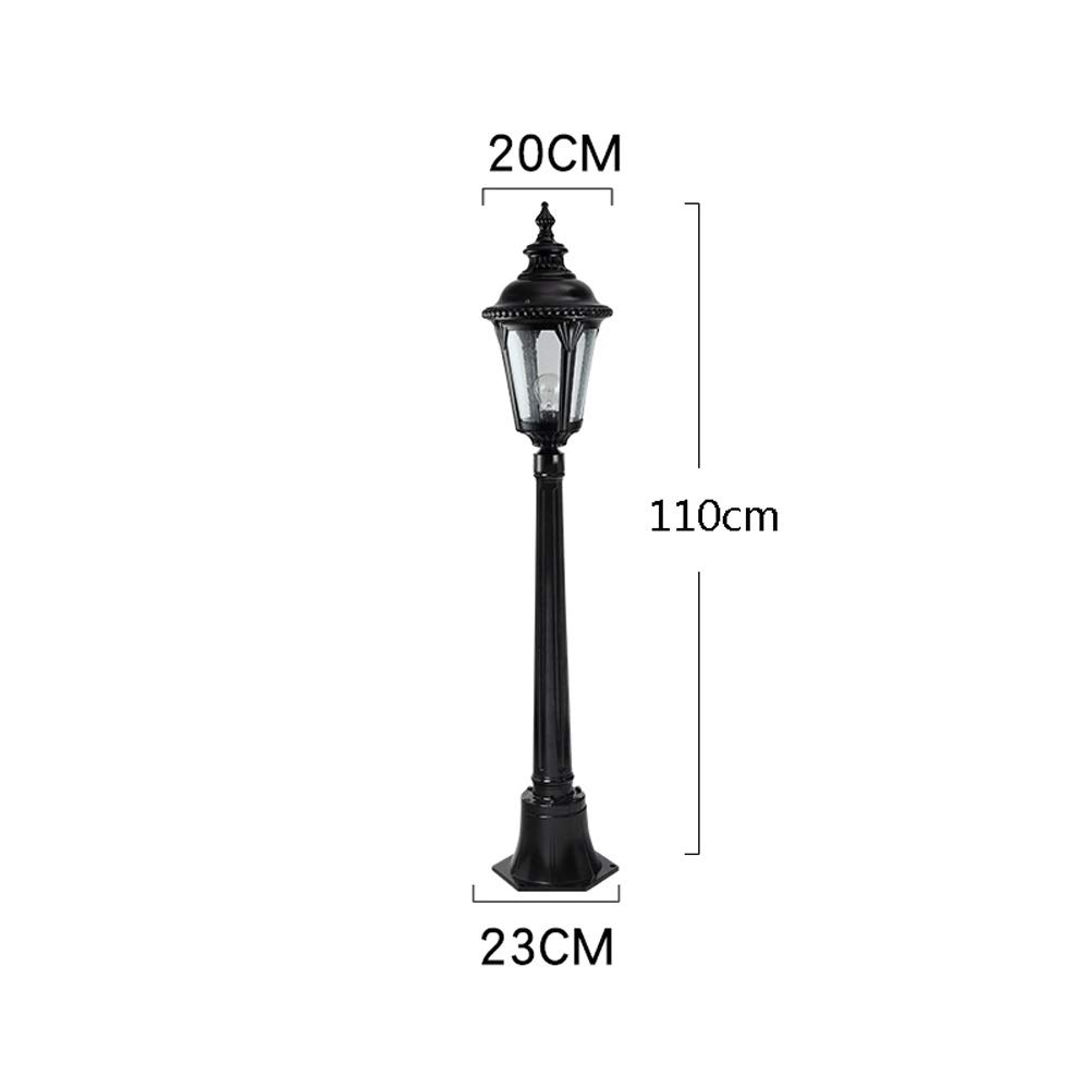 Lampada a palo per esterni retrò, lanterna nera impermeabile ad alto palo per giardino, prato e vialetto, design in alluminio resistente e vetro, perfetta per parchi e patii