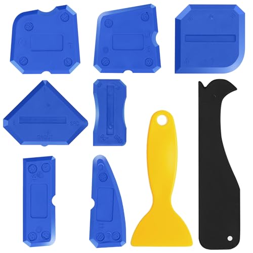 9Pcs Silicone Remover Tool Set, Silicone Sealant Scraper Smoothing Tool Caulking Tool Kit,Sealant Finishing Tool Silicone Sealant Applicator Tool for Kitchen,Tiles,Floor,Bath