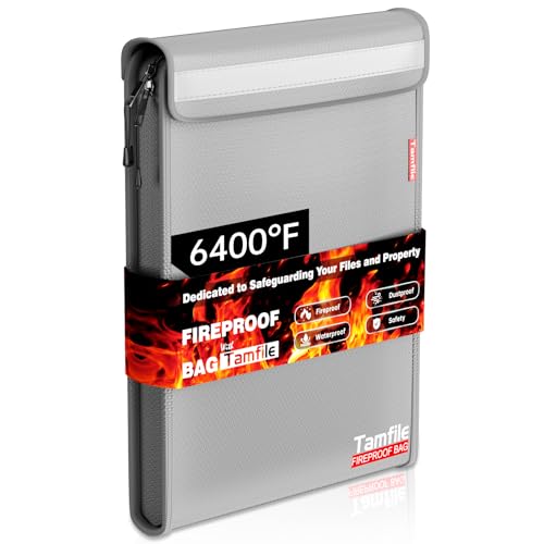 6400℉ Fireproof Document Bag with Zipper, 15”x 11” Waterproof Fireproof Money Bag with 2 Pockets, Safe Important Document Organizer for A4 A5 Legal Letter Size, Valuables, Legal Documents (Grey)