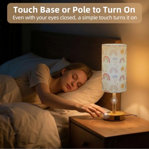 Image of Bedside Table Lamp, Dimmable Touch, AC Outlet, USB A+C (SunRainbow)