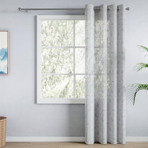 Image of haus & kinder Curtains 7 feet Long | Embroidery Sheer Curtains 7 Feet Long Pack of 1 | Door Curtains 7 feet Light-Filtering & Breathable Sheer Curtains (Willow Trail Sea Foam, 114x213cm)
