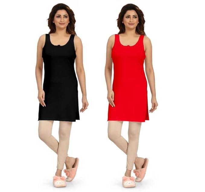 Jumbuck Women Cotton Hosiery Long Camisole Kurta Slip | Solid Casual Inner Dress for Kurti & Gown | Soft Stretch Comfortable Fit | Pack of 2-image-47
