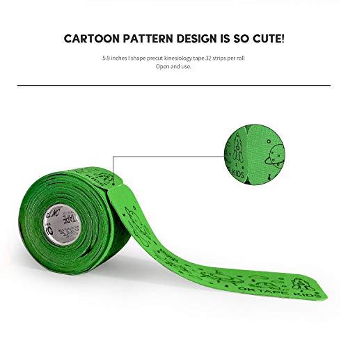 Ok Tape Kid Tape Hypoallergenic Sport Kinesiology Tape Designed For Kid&Teenage Sensitive Skin Precut Tape For Sports Supply，Easy Removal No Harm To Skin, 5.9 Inches 32 Strips 1 Roll, Green #TOP1