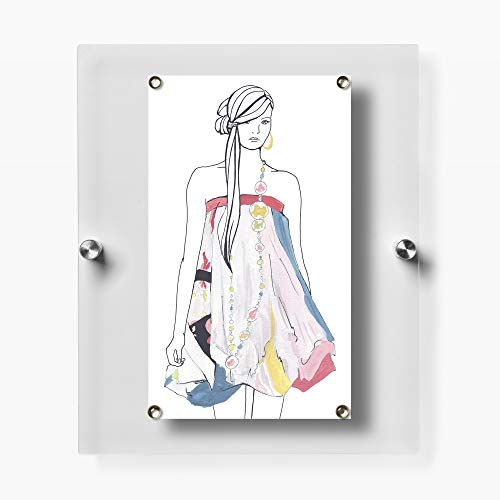 Wexel Art 10x12-Inch Framous Magnetic Single Panel Framing Grade Acrylic Floating Frame with Silver Hardware for 5x7-Inch Art & Photos