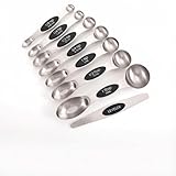 Stainless Steel Magnetic Measuring Spoons Set with Strong N45 Magnets, Heavy Duty Metal Kitchen Gadgets for Baking & Cooking, Fits in Most Kitchen Spice Jars, Set of 8 with Leveler, Black