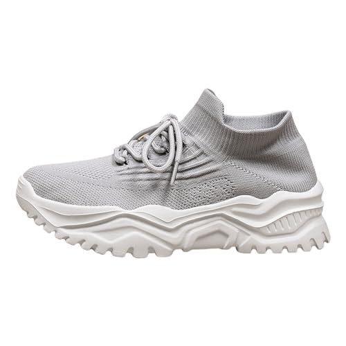 Ortopedisk korg för dam - hög sneaker dam skor mjuk sula sneakers tjock sula halkfri sko utomhusskor dämpning ökad sneaker andningsbar sneakers, Färg: grå, 43 EU