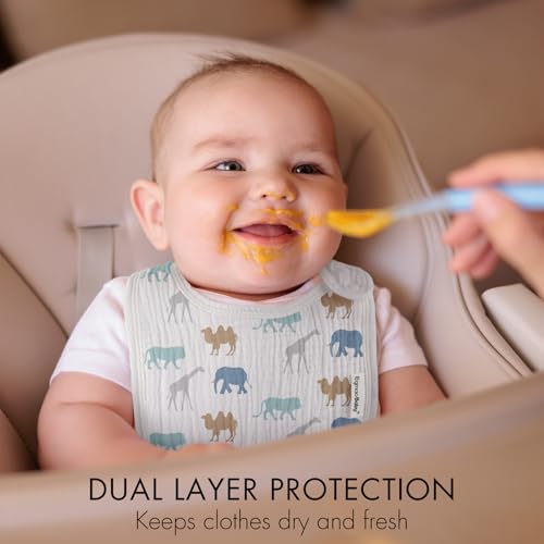 Image of Muslin Baby Bibs for Drooling and Teething,Bibs for Boys Girls | Soft Cotton,Extra Absorbent,Easy Adjustable Side Snap,Shrink‑resistant & fade‑proof
