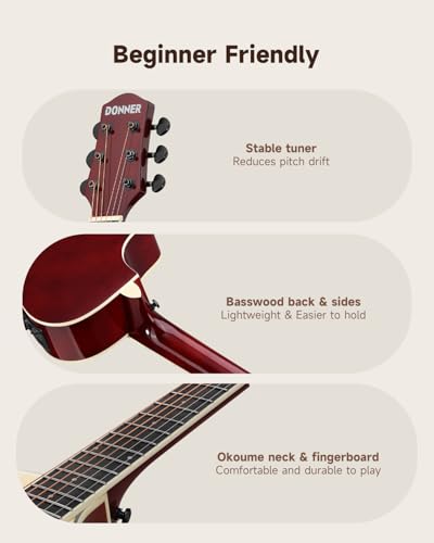 Donner 3/4 Acoustic Electric Guitar 36'' with Built-in Pickup & Tuner - image 5