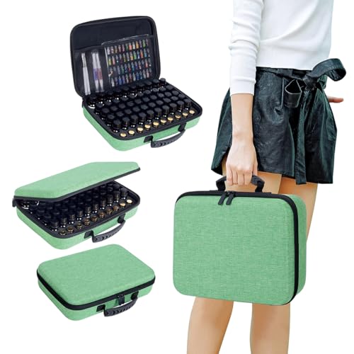 LANDFOBO ätherische Öle Tragetasche hält 60 Gitter für 1-3ML Rollenflaschen 5ml, 10ml, 15ml Flaschen Lagerung Organizer Beutel Hard Shell Eva, ätherisches Öl Beutel mit abnehmbarem Schwamm Pad Grün