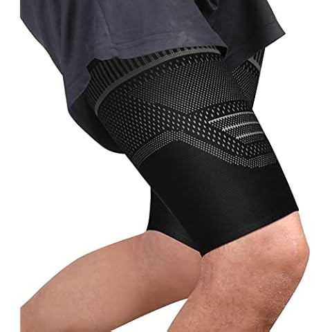 Ruilala Kompression Oberschenkelbandage Herren and Damen Belüftung Oberschenkelstütze Mit Rutschfestem Silikon, für Muskelfaserriss, Muskelbelastung, Verletzungserholung, Sport 2 Stück (Schwarz, XL) Cover