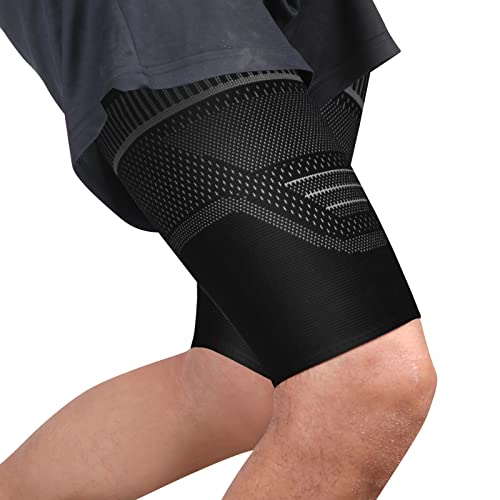 Ruilala Vendaje de compresión para muslos para hombre y mujer, con ventilación y silicona antideslizante, para rotura de fibras musculares, carga muscular, recuperación de lesiones, deporte, 2