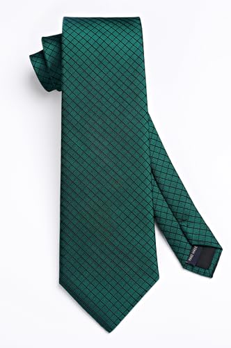 Image of HISDERN Mens Ties Plaid Tie and Pocket Square Set Classic Woven Formal Checkered Neckties & Handkerchief Wedding Party