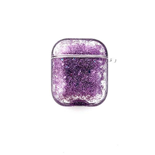 AirPods Case Glitter Cover Airpod 1 2 TPU Cover Sparkle Liquid Floating Quicksand Portable Shockproof Waterproof Protective Skin for Apple AirPods Earphones Earpods Earbuds Charging Case purple