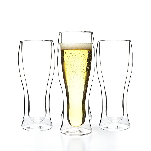 LEMONSODA Double Walled Beer Drink Glass Mug – Set of 4-12.5oz – Keep drinks insulated