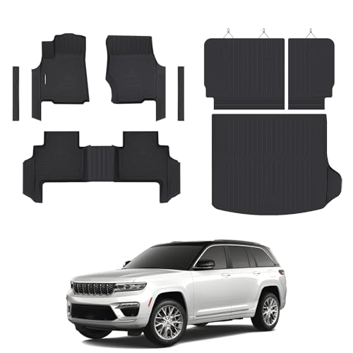 All Weather Floor Mats Cargo Liner with Backrest Mat for 2022-2025 Jeep Grand Cherokee 2-Row (Include 4xe, Not WK or L) 5-Seater, TPE Rubber Liners Full Set Mats for Jeep Grand Cherokee Accessories
