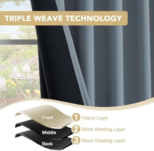 H.VERSAILTEX Blackout Curtains 84 Inch Length 2 Panels Set for Living Room Bedroom, Back Tab Pinch Pleated Thermal Insulated Room Darkening Light Blocking Curtains with Hooks, Stone Blue — view 7