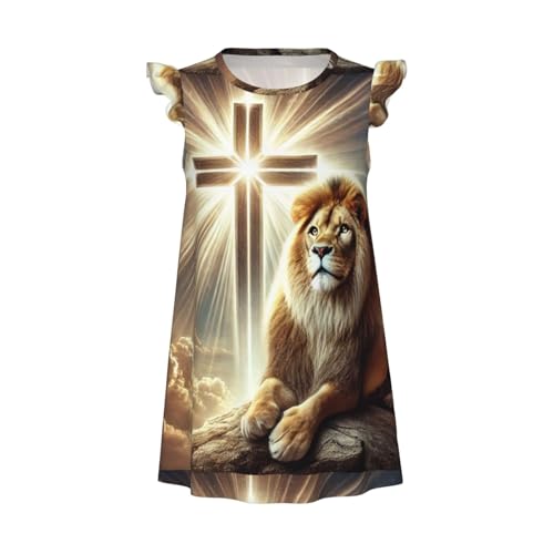 Augenstern Flutter Sleeve Nightgown Pajama Gown Jesus-Lion-Cross Easy Pull-On Sleepwear Nightdress