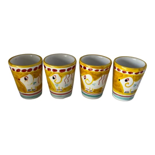 Set of 4 Hand-Painted Italian Ceramic Limoncello Glasses – 1.25 oz – Made in Italy – Colorful Animal Design – Traditional Shot Glasses for Limoncello, Grappa, or Espresso