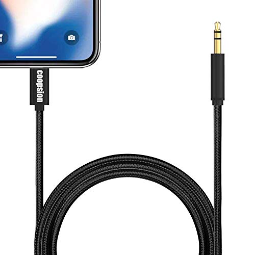 coopsion iOS to 3.5mm Headphone Jack Cable Braided Compatible with iPhone 11 Pro Max X Xs Max 8 7 6 S Plus Pad pro mini air pod in Car (Black)