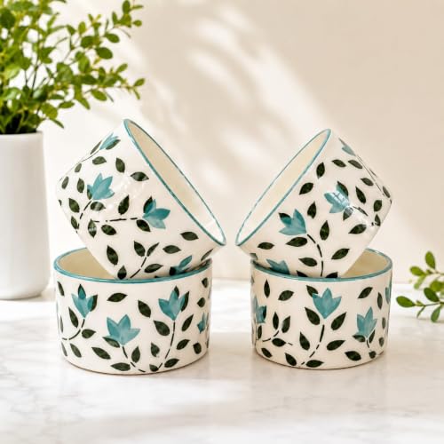 Image of Niyara Stoneware Handmade Ceramic Stylish Premium Bowls Serving Bowls Microwave Dishwasher Safe (frozzy Leaf Small Bowls)