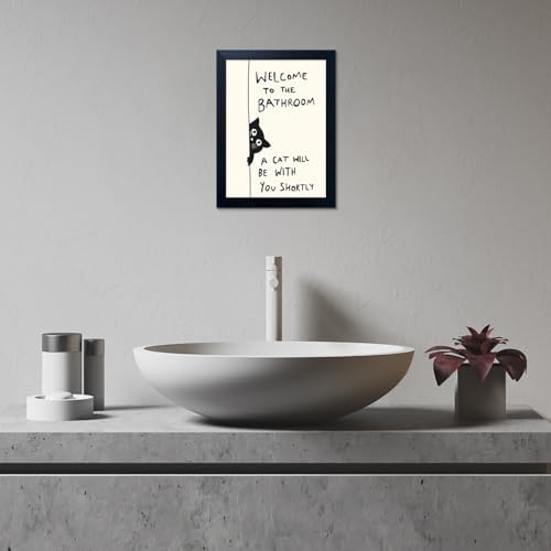 Framed Black and White Bathroom Wall Decor Welcome to the Bathroom Wall Art A cat Will be With You Shortly Funny Cat Lover Canvas Print Poster Modern Home Decor - 4