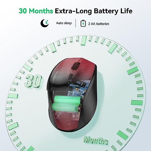 Image of TECKNET Wireless Mouse, 2.4G USB Computer Mouse with 6-Level Adjustable 4800 DPI, 30 Months Battery, Ergonomic Grips, 6 Buttons Portable for PC, Chromebook, Mac (Red)