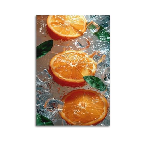 Poster moderne tranches d'orange glacées 60x90 cm tableau en haute finition