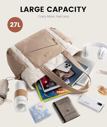 Image of LOVEVOOK Tote Bag for Women, puffer tote bag for Work Travel Nurse, Lightweight quilted Bags with Compartments