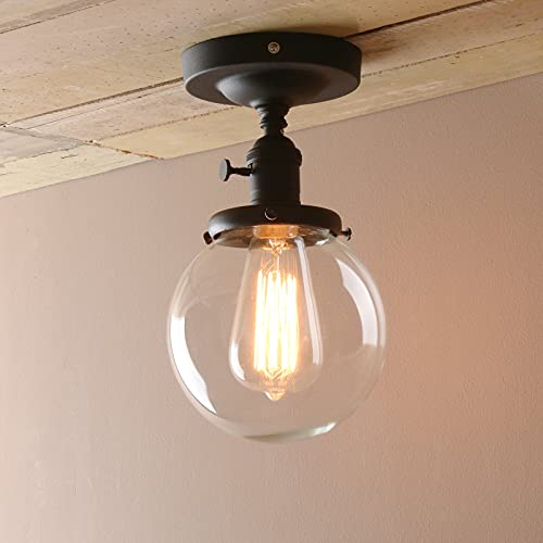 Pathson YT018-H Industrial Semi-Flush Mount Ceiling Light, Vintage Style Pendant Lighting, Glass Shade Hanging Light Fixtures For Laundry Room Living Room Cafe Bar thumb #7