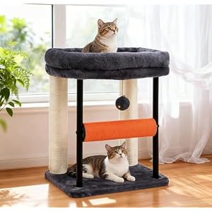 Hey-brother Cat Tree, Cat Scratching Posts with Bed, Sturdy Tower with Fully Sisal-Wrapped Columns and Plush Toy Ball for Indoor Kittens, 18.9 inches, Smoky Gray MPJ010SG