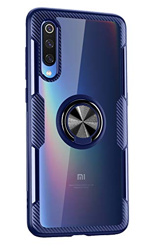 SORAKA Hülle für Xiaomi Mi 9 Se mit 360 Grad drehbarem Ringständer Harter PC durchsichtiger Abdeckung+Silikon Rahmen transparente hülle mit Metallplatte für Handyhalterung Auto KFZ Magnet