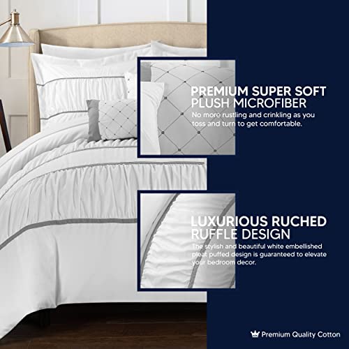 Chic Home Cheryl 10 Piece Comforter Complete Bag Pleated Ruched Ruffled Bedding With Sheet Set And Decorative Pillows Shams Included, Queen, White #TOP2