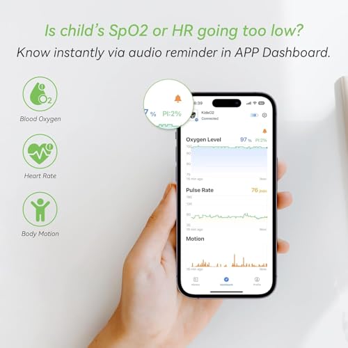 Viatom Pulsoximeter für Kinder, Tragbarer Finger Oximeter zur Kontinuierlichen Messung der Sauerstoffsättigung & Pulsfrequenz, 3-10 Jahre, Bluetooth App & PC