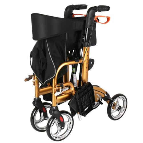 Rollator in Alluminio Pieghevole,Deambulatore per Anziani con 4 ruote,deambulatore da esterno,Altezza regolabile,Seduta e Borse portaoggetti,Per esterno e interno A
