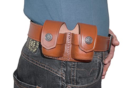 Koltster Double Speedloader Carrier/Case/Pouch For 357 Magnum 6 & 7 Shots, 44 Magnum 5 Shot, S&W .38 Special 6 Shot Genuine Brown Leather Handmade! (Alis038) #TOP3