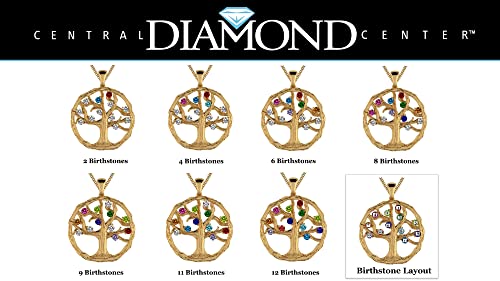 Central Diamond Center Tree Of Life Birthstone Mothers Necklace W/ 1-12 Simulated Birthstones- 10K Yellow Gold #TOP3