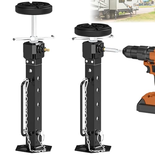 Adjustable Camper Slide Out Support Jacks from 13.8-26.8 2 PCS RV Trailer Stabilizer Jacks with Rubber Pad for RV Patio Aluminum Gear Box (Electric Drill Adjust) Supports Up to 5 000 lbs