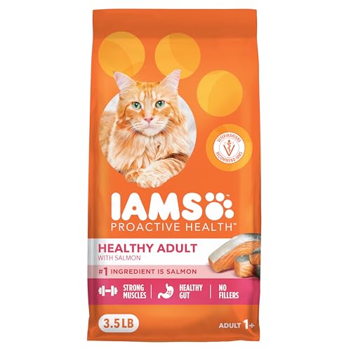 IAMS Proactive Health Dry Cat Food Healthy Cat Food Dry Recipe for Adults Salmon 3.5 lb. Bag