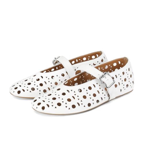 MICIFA Ballet Flats for Women with Buckle Strap Mesh Perforated M...
