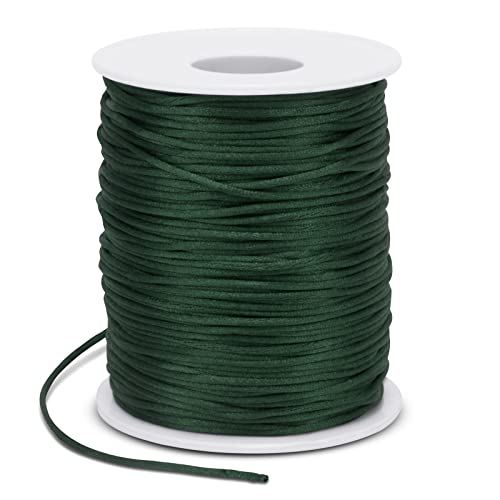 LEREATI 1.5mm Nylon Cord 328 Feet Satin Cord Nylon String for Bracelets, Bracelet Thread Bead String for Jewelry Making, Necklace, Chinese Knotting, Beading, DIY Crafts (Dark Green)